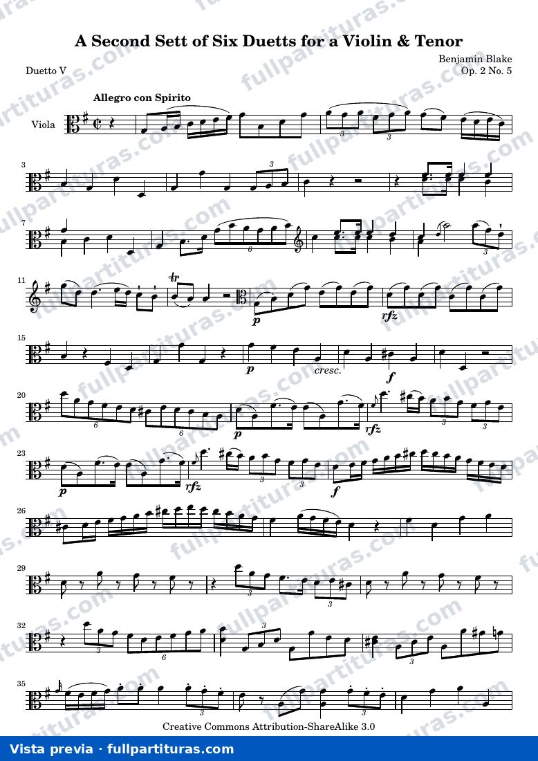 A Second Sett of Six Duetts for a Violin & Tenor: No. 5 — Bb 2 5 vla — aperçu