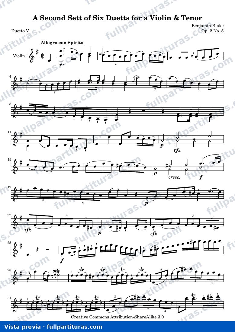 A Second Sett of Six Duetts for a Violin & Tenor: No. 5 — Bb 2 5 vn — aperçu