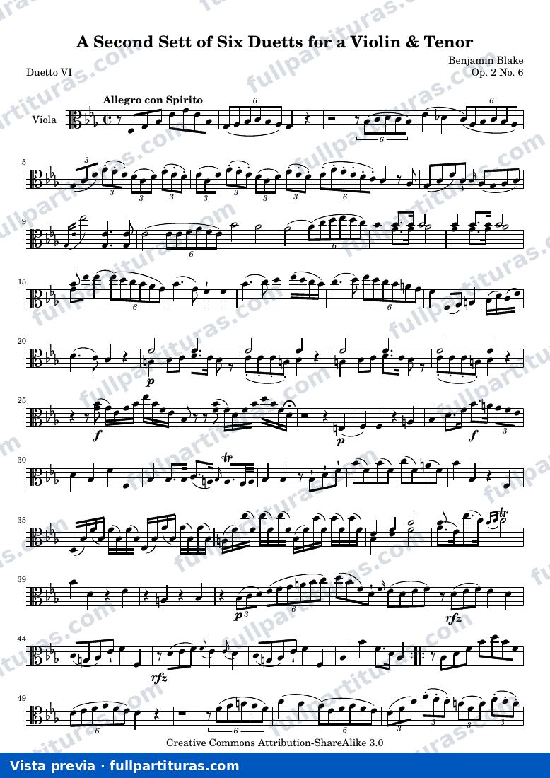 A Second Sett of Six Duetts for a Violin & Tenor: No. 6 — Bb 2 6 vla — aperçu