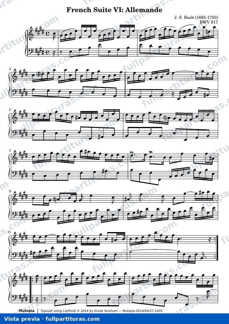 French Suite no. 6 in E major — Bach french suite 6 allemande — anteprima