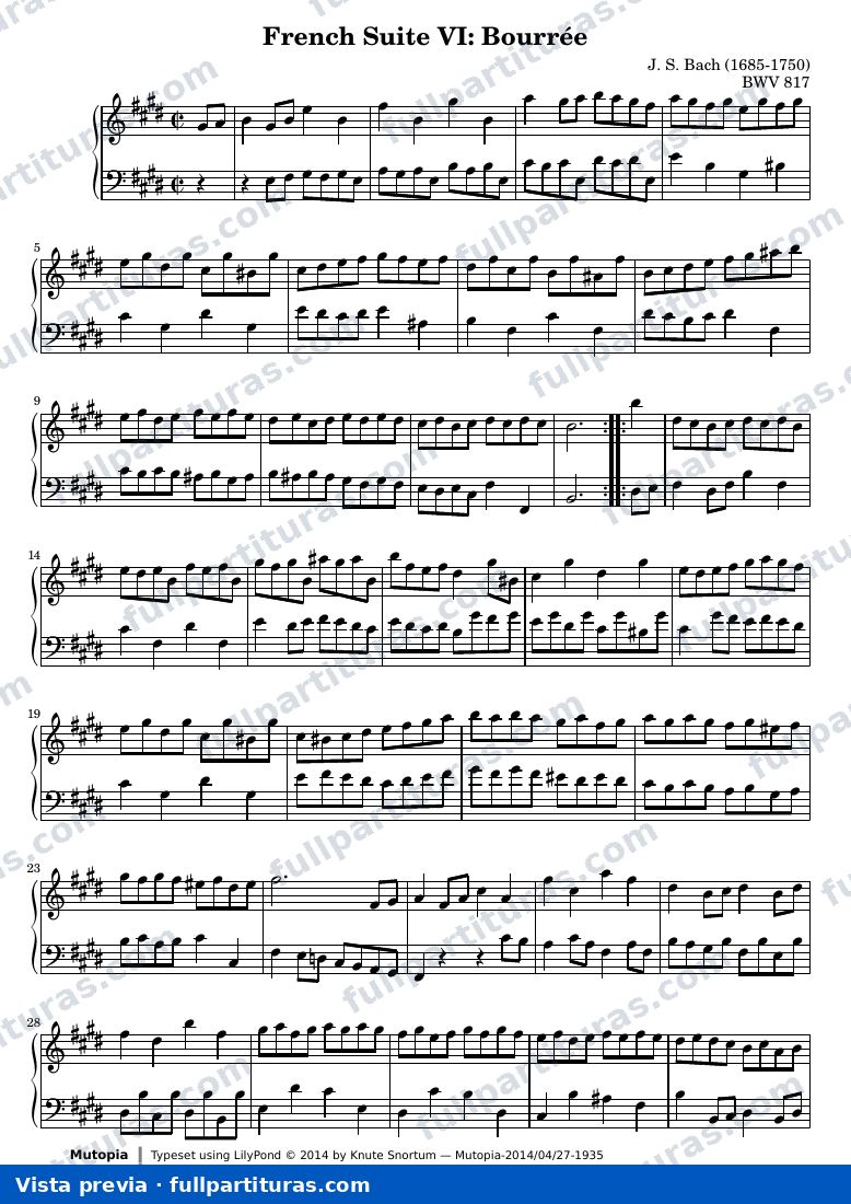 French Suite no. 6 in E major — Bach french suite 6 bourree — aperçu