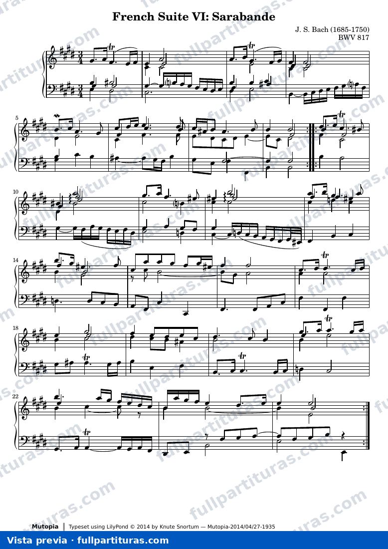 French Suite no. 6 in E major — Bach french suite 6 sarabande — vista previa