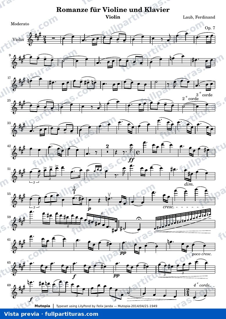 Romanze für Violine und Klavier — Violin — vista previa