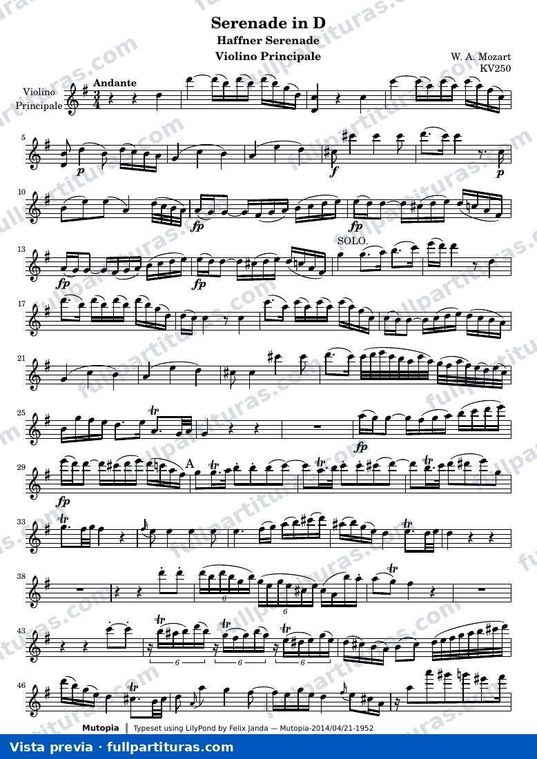Serenade in D — Violinsolo — aperçu