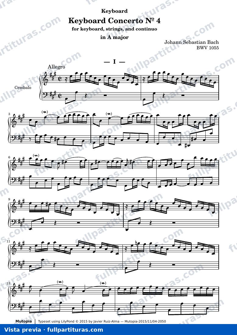 Keyboard Concerto Nº 4 — Bwv1055 part keyboard — visualização