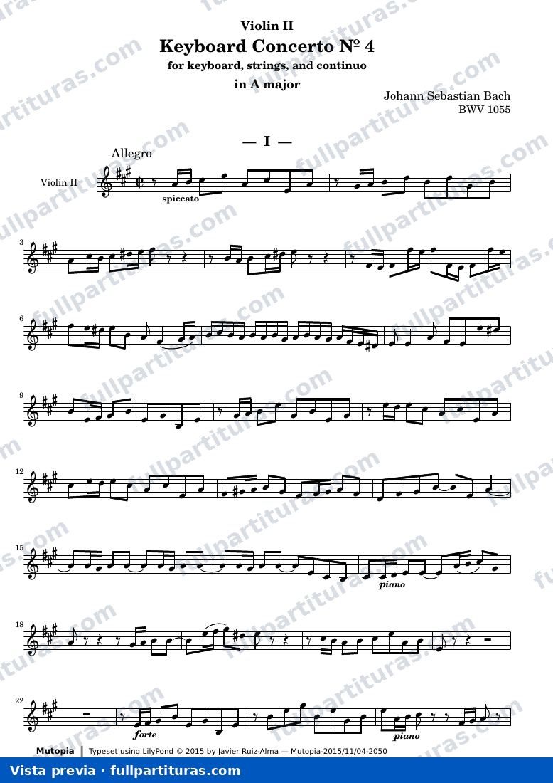Keyboard Concerto Nº 4 — Bwv1055 part violin 2 — vista previa