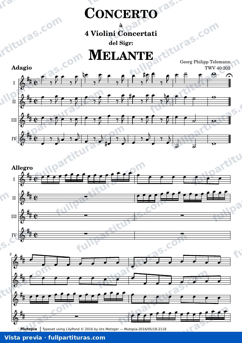Concerto in D major for four violins — Concerto a 4 D score — Vorschau