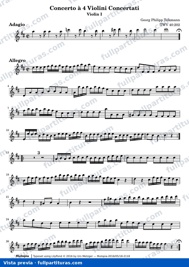 Concerto in D major for four violins — Concerto a 4 D Vl1 — Vorschau