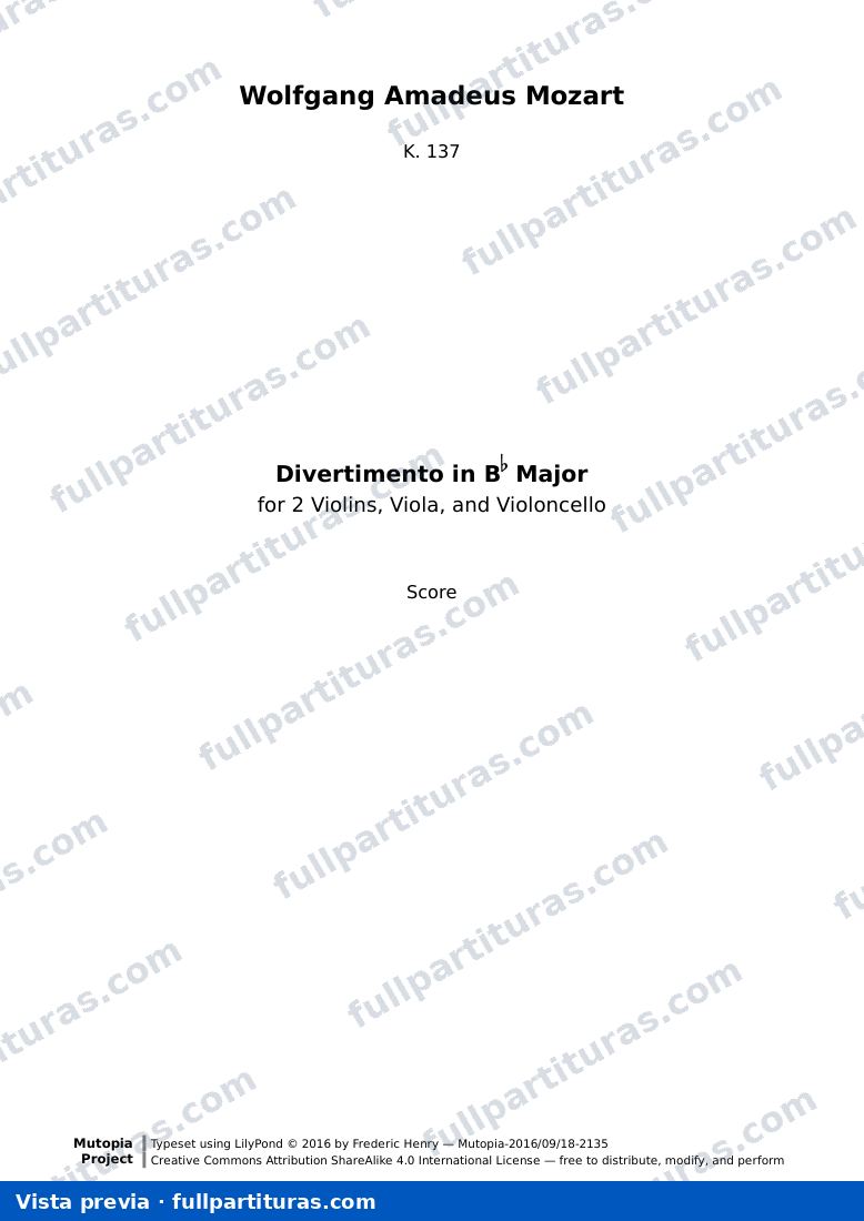 Divertimento in Bb Major — DivertimentoK137 score — vista previa