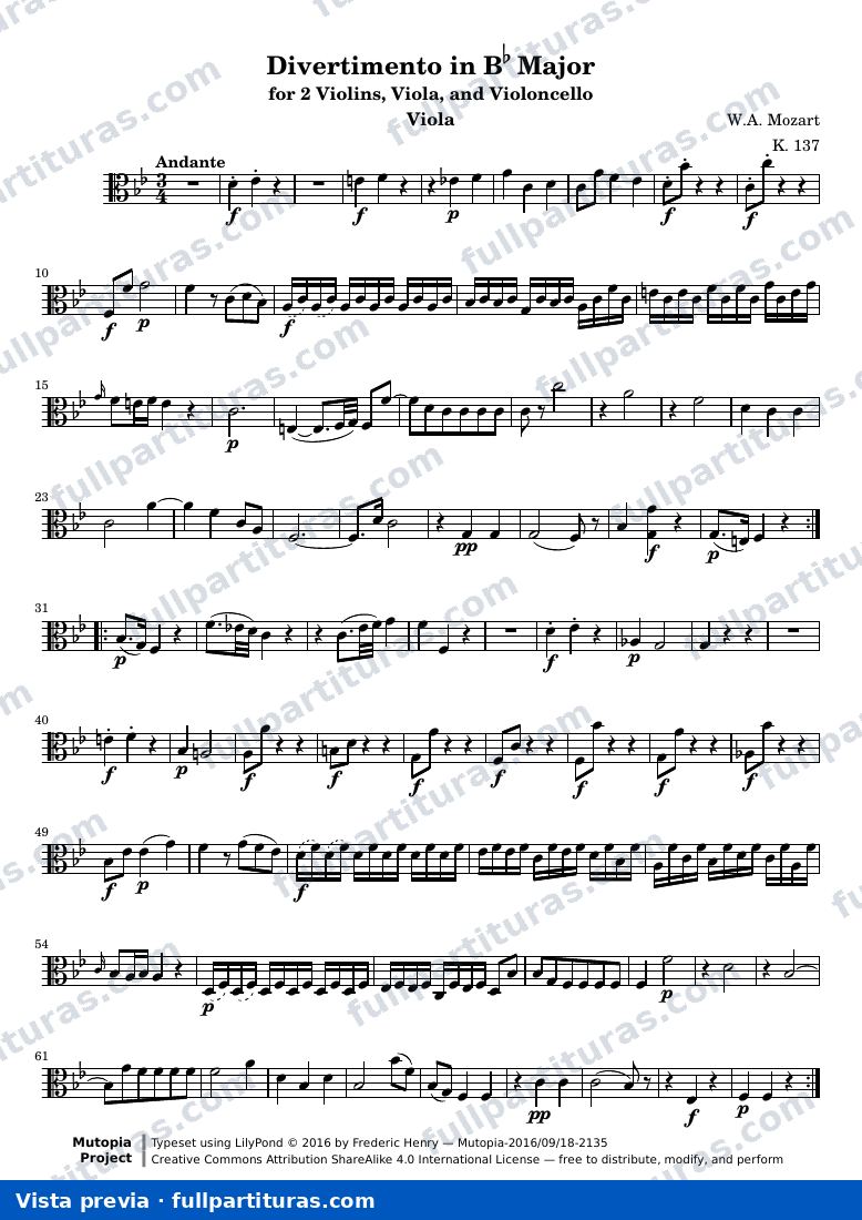 Divertimento in Bb Major — DivertimentoK137 viola — vista previa