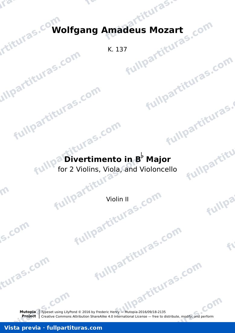 Divertimento in Bb Major — DivertimentoK137 violinII — vista previa