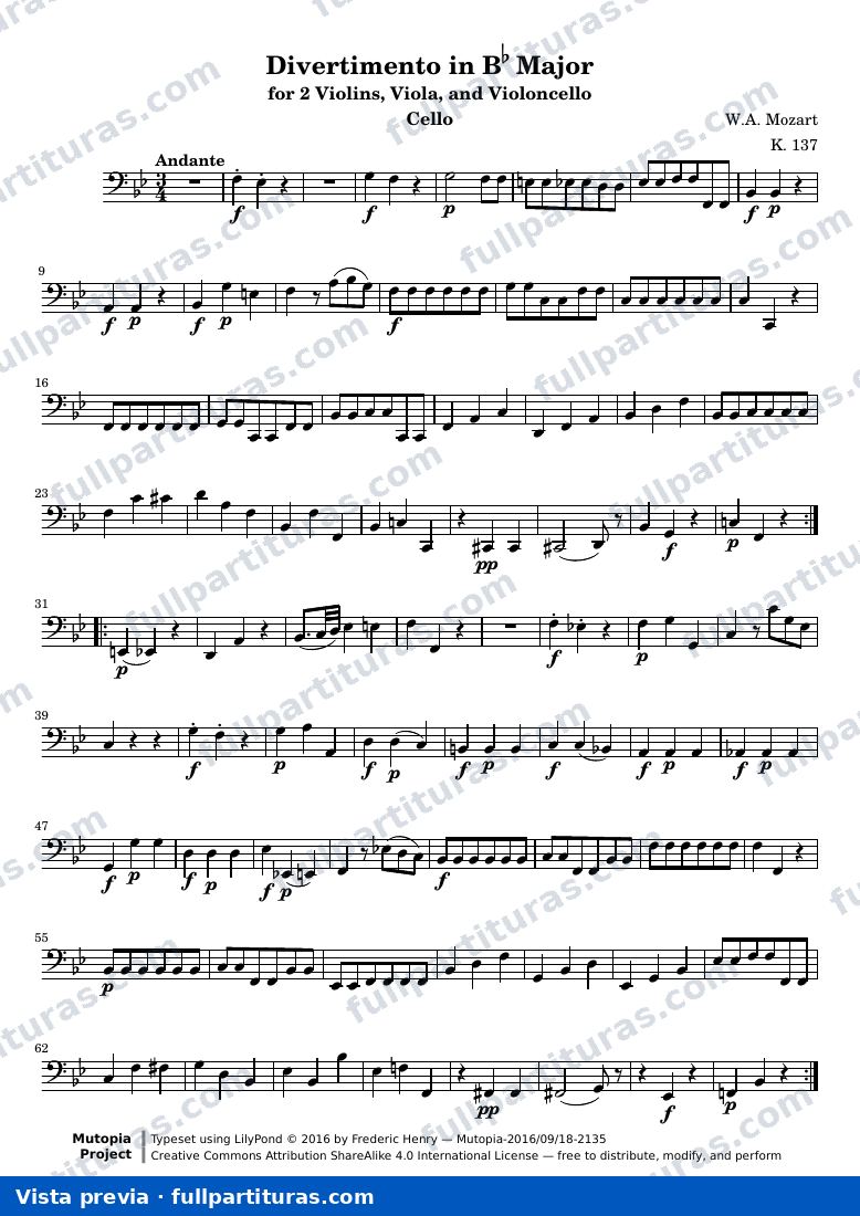 Divertimento in Bb Major — DivertimentoK137 violoncello — vista previa