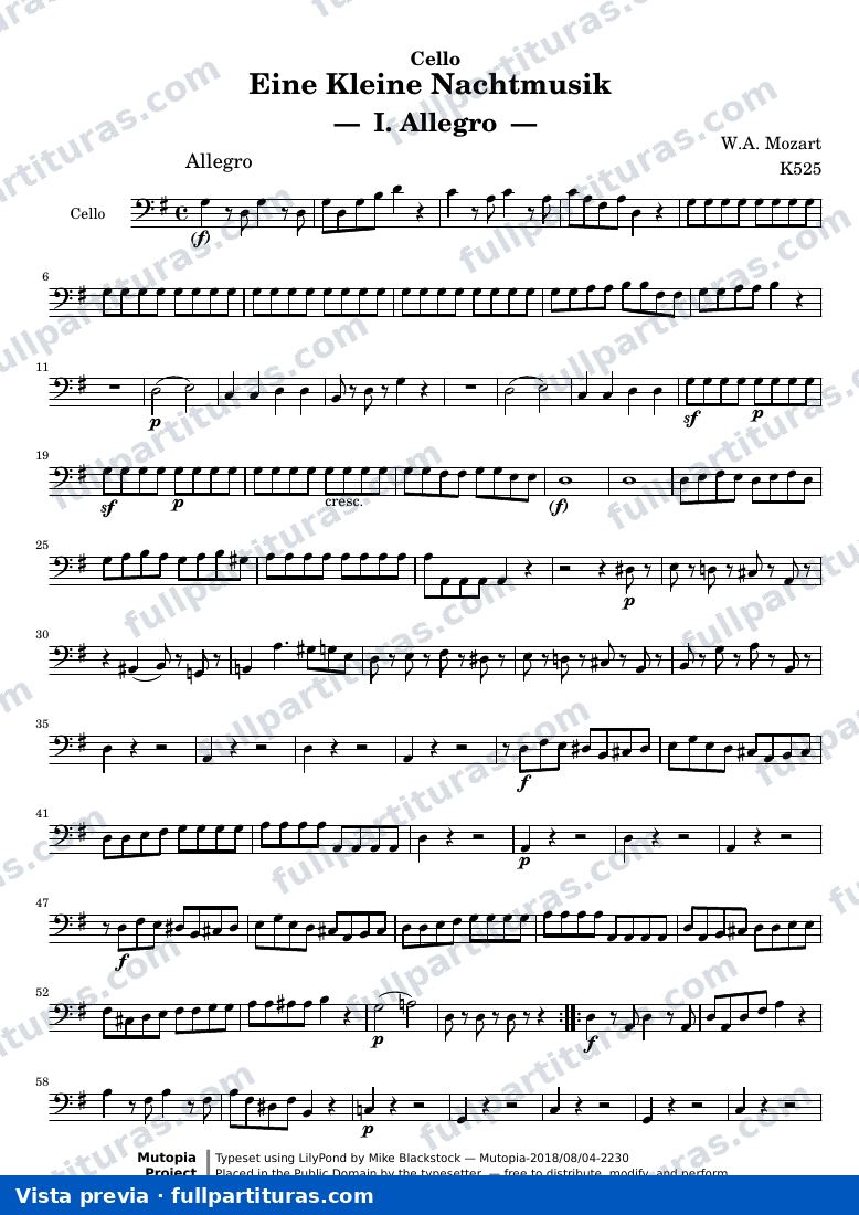 Eine Kleine Nachtmusik — MozartWA KV525 part cello — vista previa