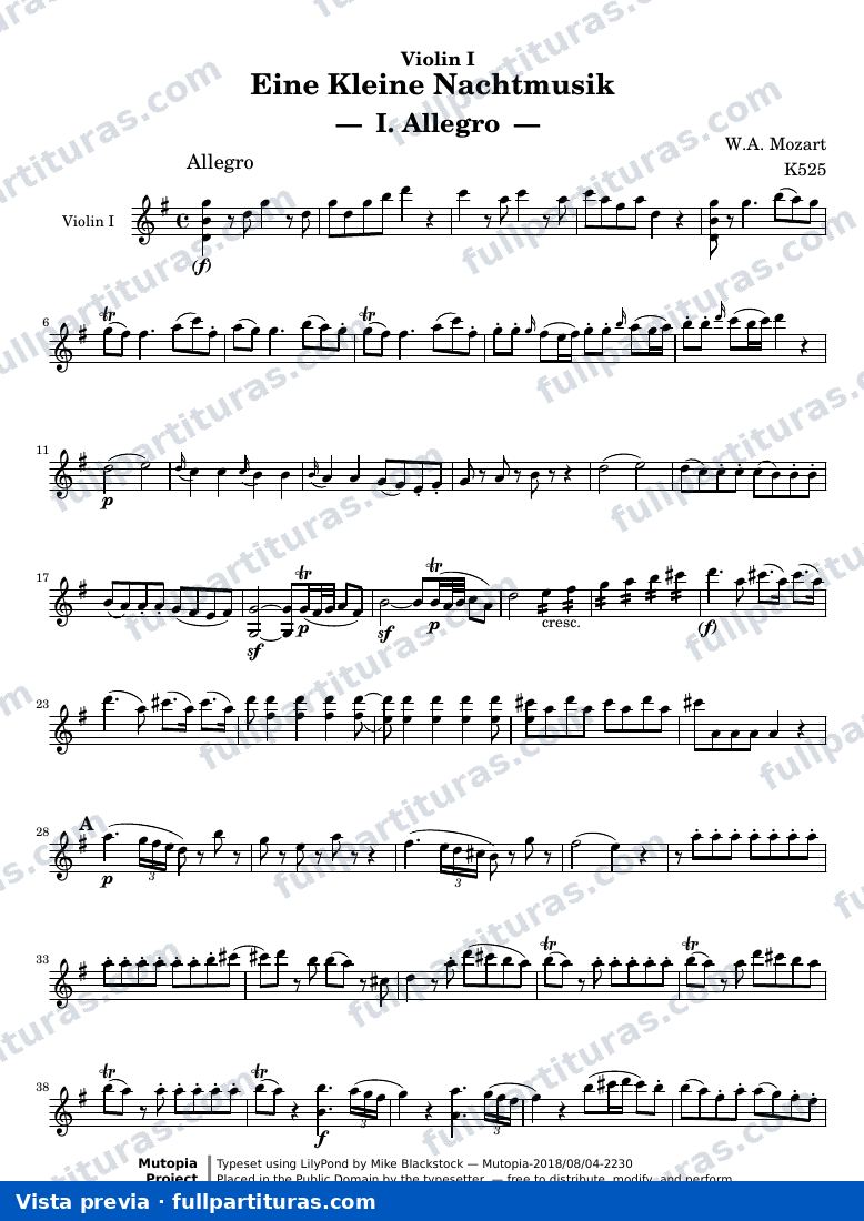 Eine Kleine Nachtmusik — MozartWA KV525 part violin1 — vista previa
