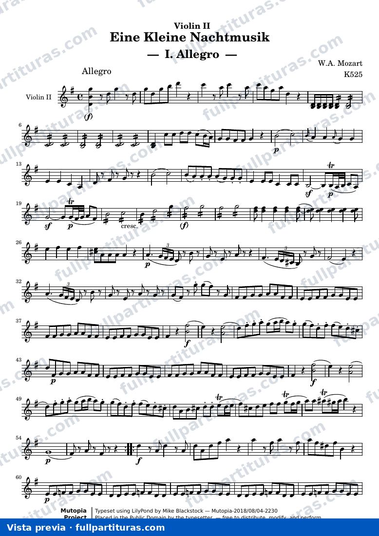 Eine Kleine Nachtmusik — MozartWA KV525 part violin2 — vista previa