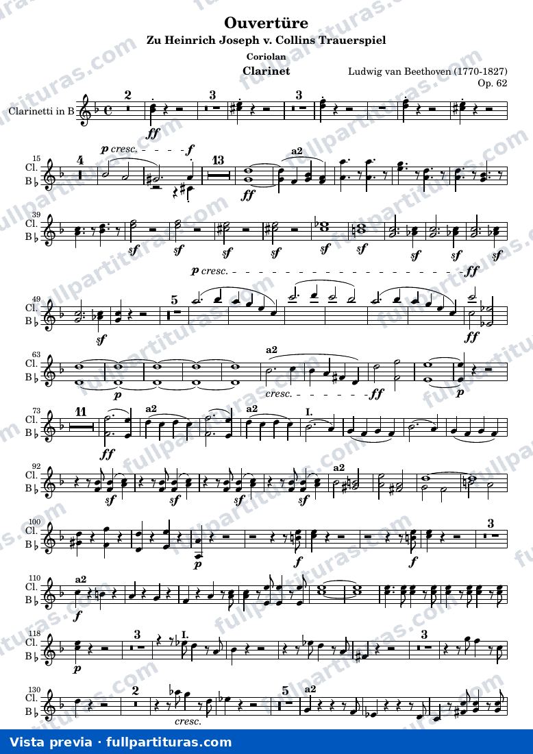 Ouverture Coriolan — Clarinetti part — visualização