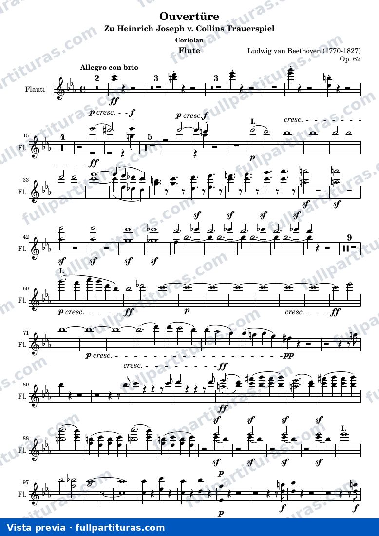 Ouverture Coriolan — Flauti part — visualização