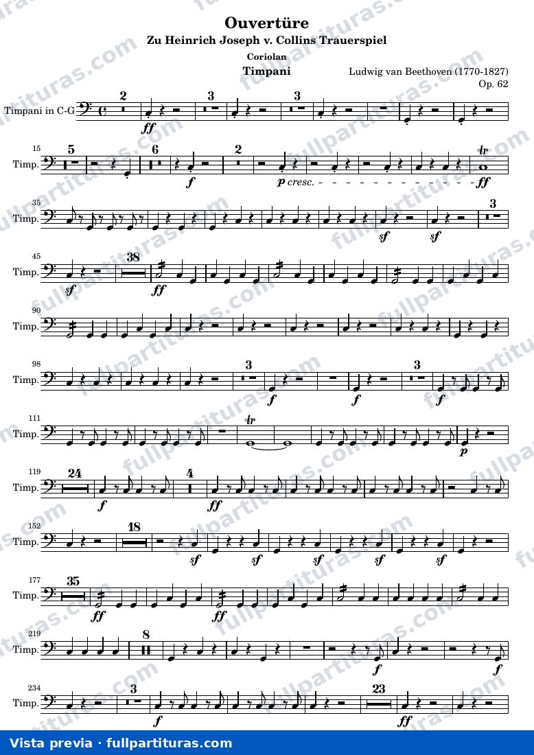 Ouverture Coriolan — Timpani part — visualização