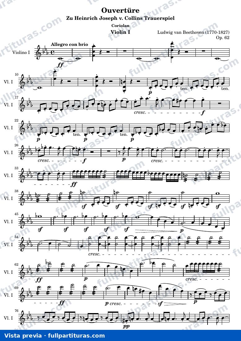 Ouverture Coriolan — Violino 1 part — visualização