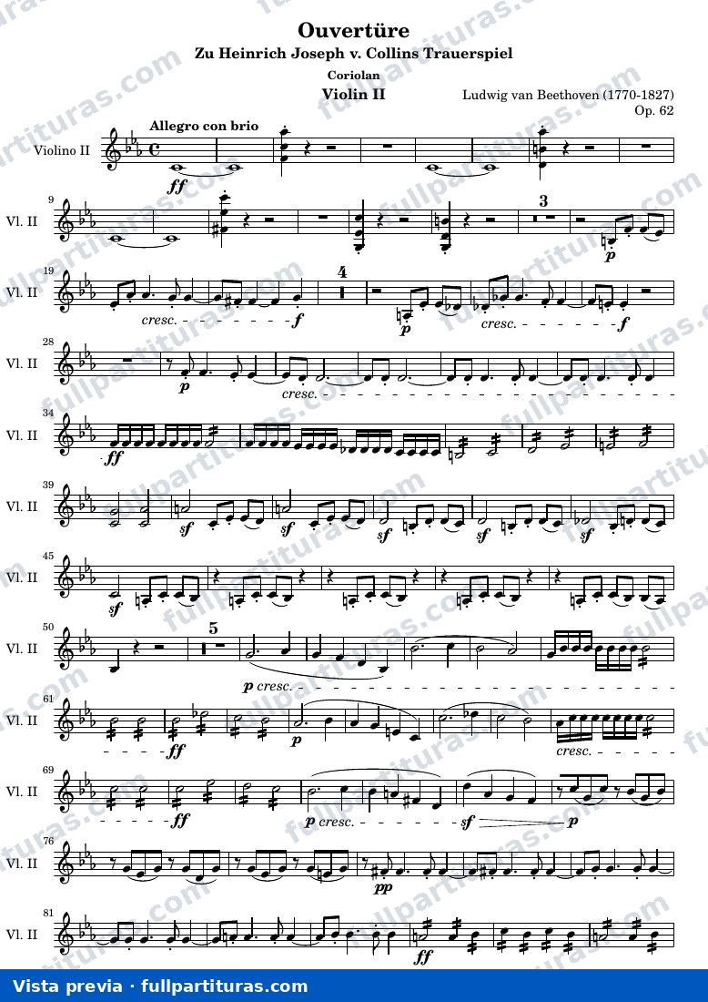 Ouverture Coriolan — Violino 2 part — visualização