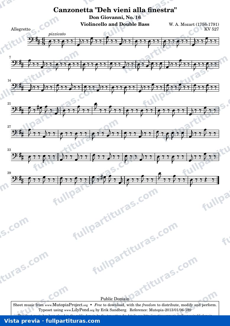 Canzonetta "Deh vieni alla finestra" from Don Giovanni — Cello — vista previa