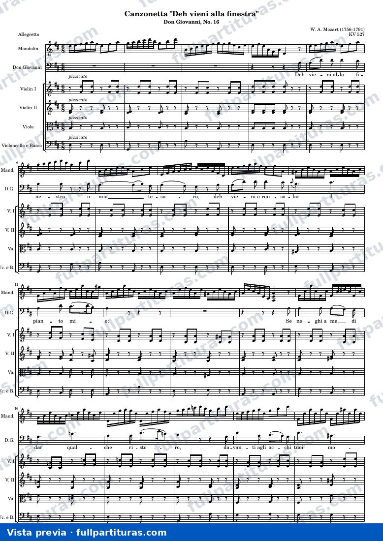 Canzonetta "Deh vieni alla finestra" from Don Giovanni — Score — vista previa