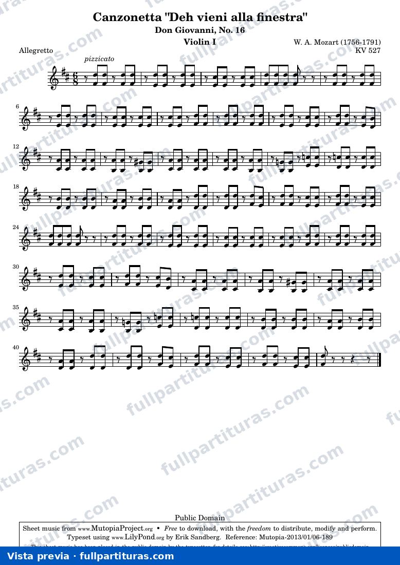 Canzonetta "Deh vieni alla finestra" from Don Giovanni — Violin1 — vista previa