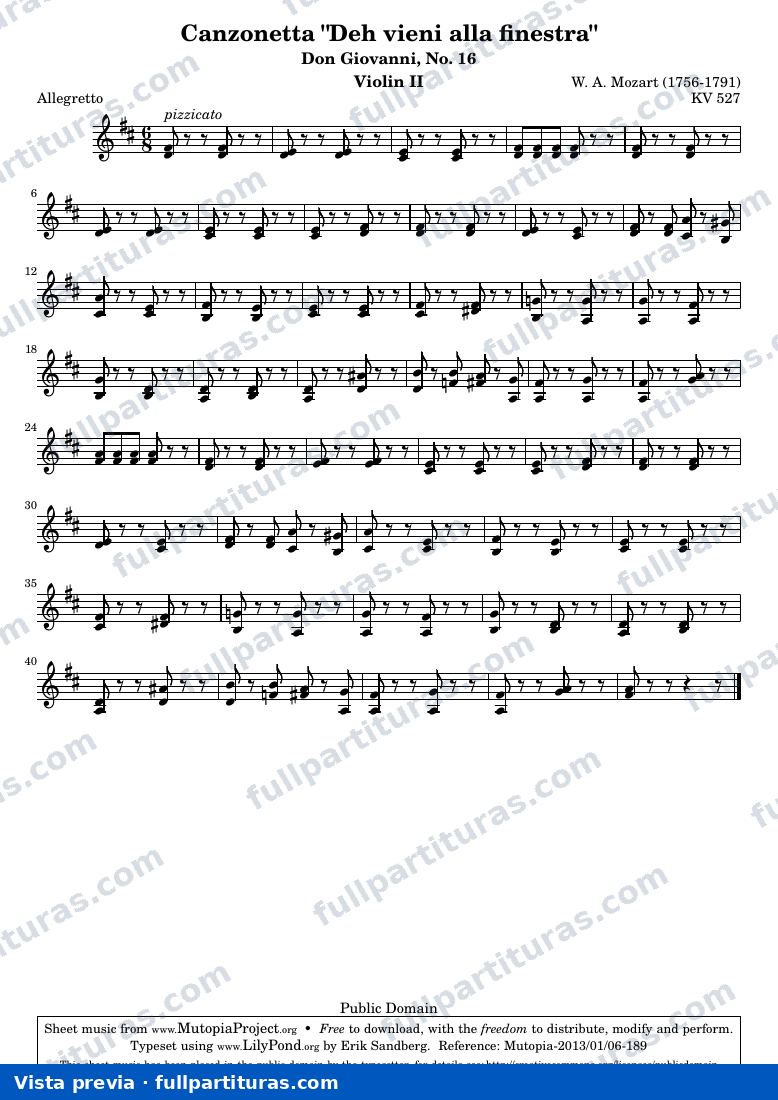 Canzonetta "Deh vieni alla finestra" from Don Giovanni — Violin2 — vista previa