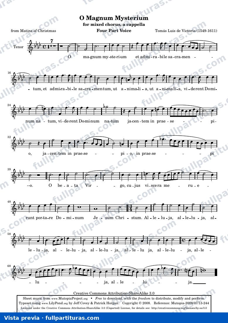 O Magnum Mysterium — O magnum mysterium tenor 2 — anteprima