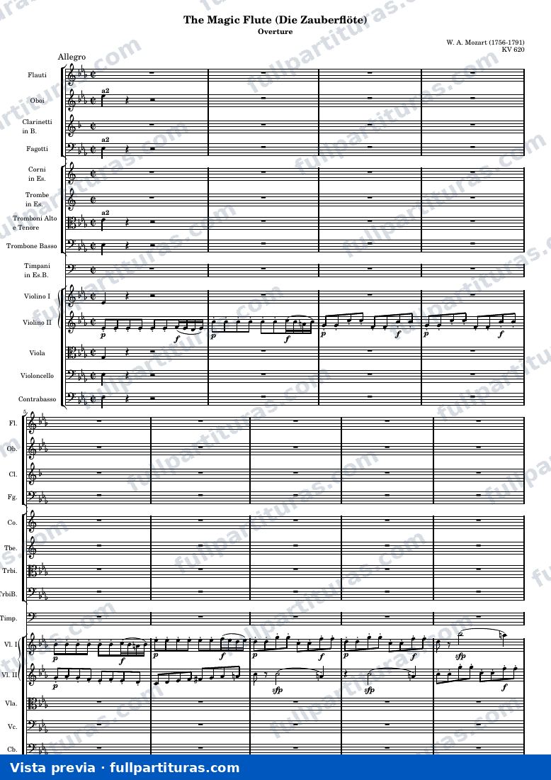 Die Zauberflöte (The Magic Flute) - Ouverture — AllegroIscore — vista previa