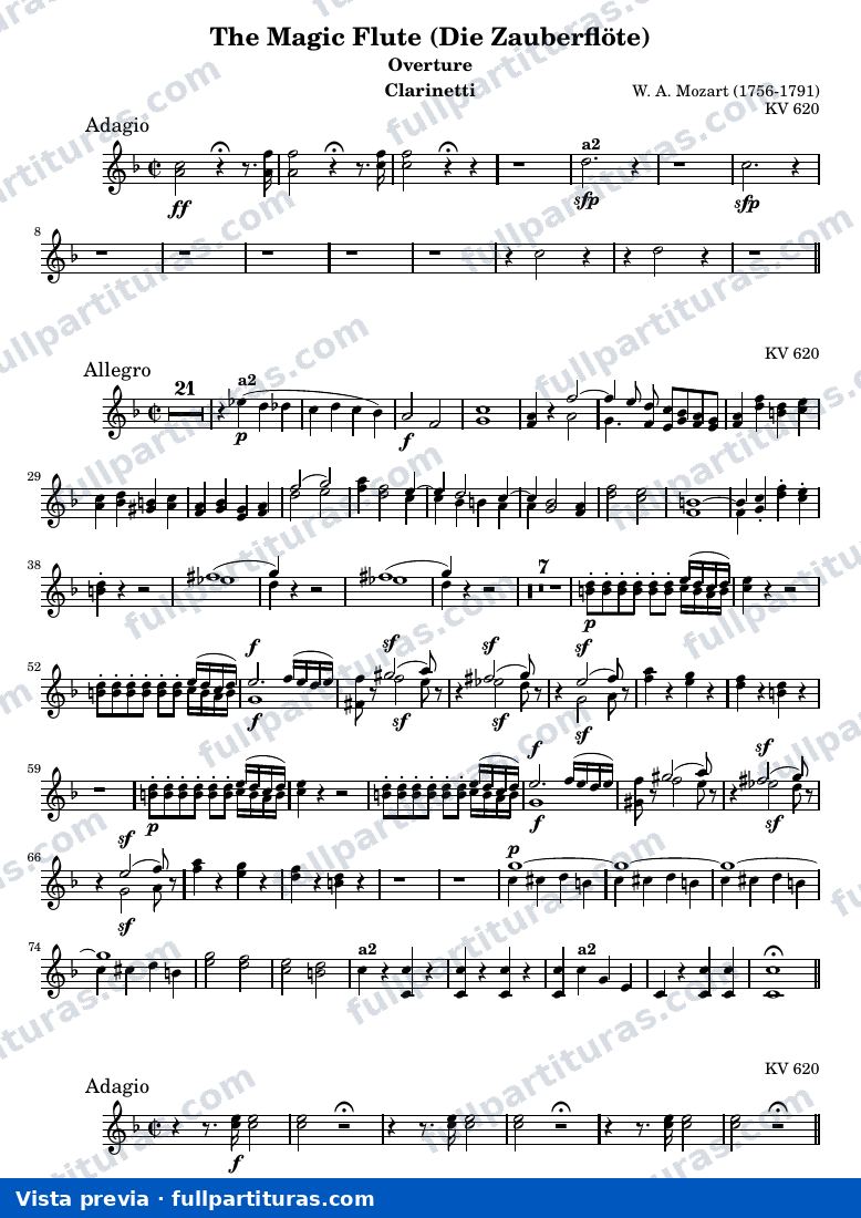 Die Zauberflöte (The Magic Flute) - Ouverture — Clarinetti — vista previa