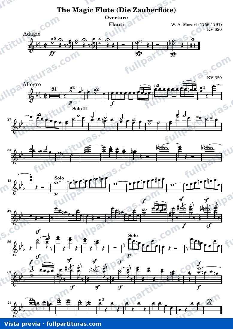 Die Zauberflöte (The Magic Flute) - Ouverture — Flauti — vista previa