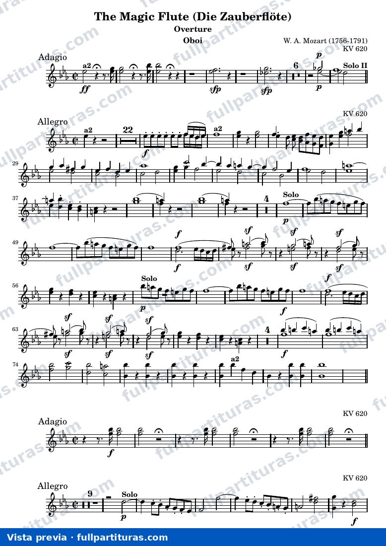 Die Zauberflöte (The Magic Flute) - Ouverture — Oboi — vista previa