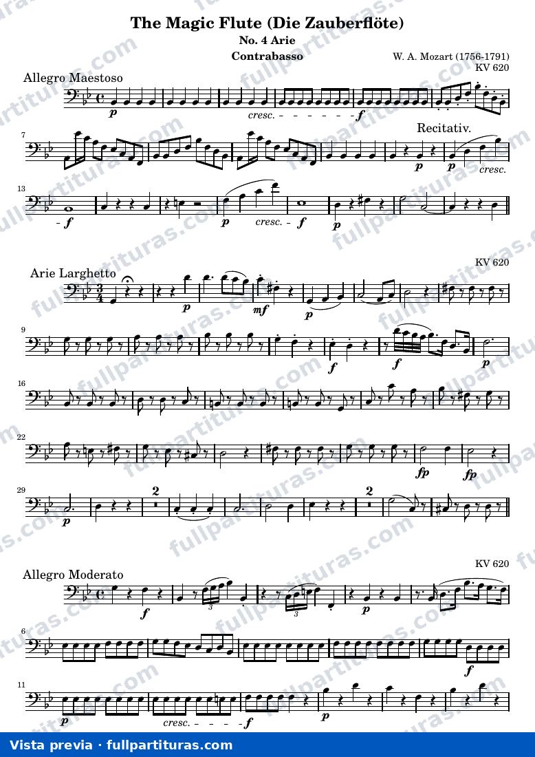 Die Zauberflöte (The Magic Flute) - No. 4 Arie — Contrabasso — vista previa
