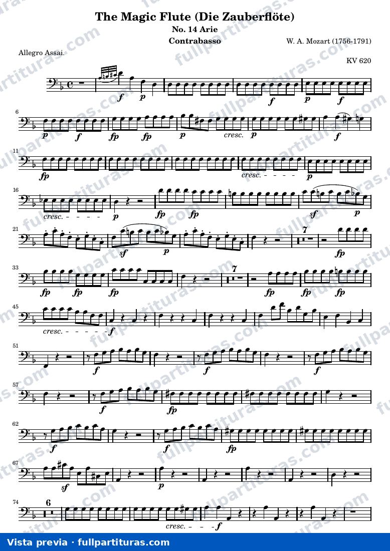 Die Zauberflöte (The Magic Flute) - No. 14 Arie — Contrabasso — vista previa
