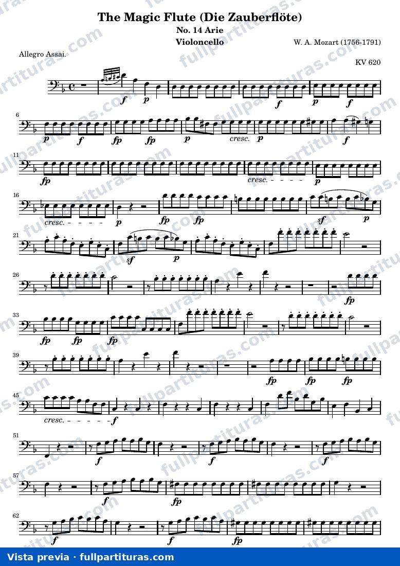 Die Zauberflöte (The Magic Flute) - No. 14 Arie — Violoncello — vista previa