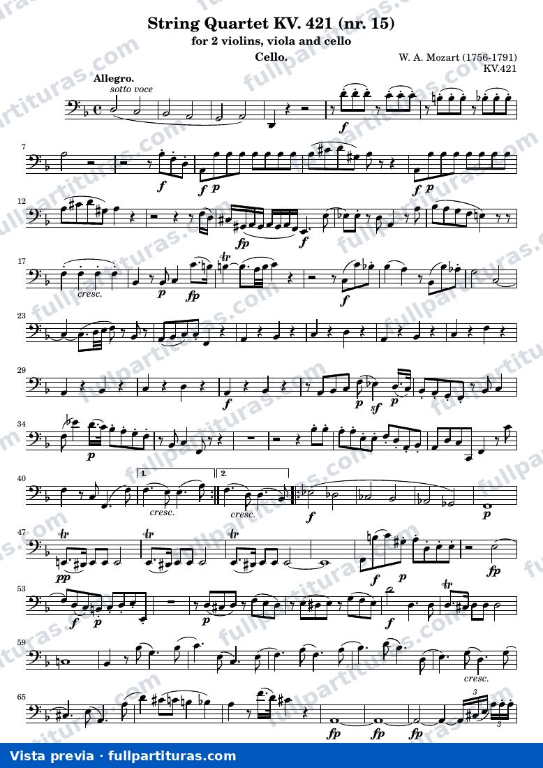 String Quartet KV. 421 (nr. 15) — K421 cello — vista previa