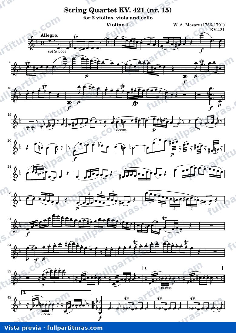 String Quartet KV. 421 (nr. 15) — K421 violin1 — vista previa