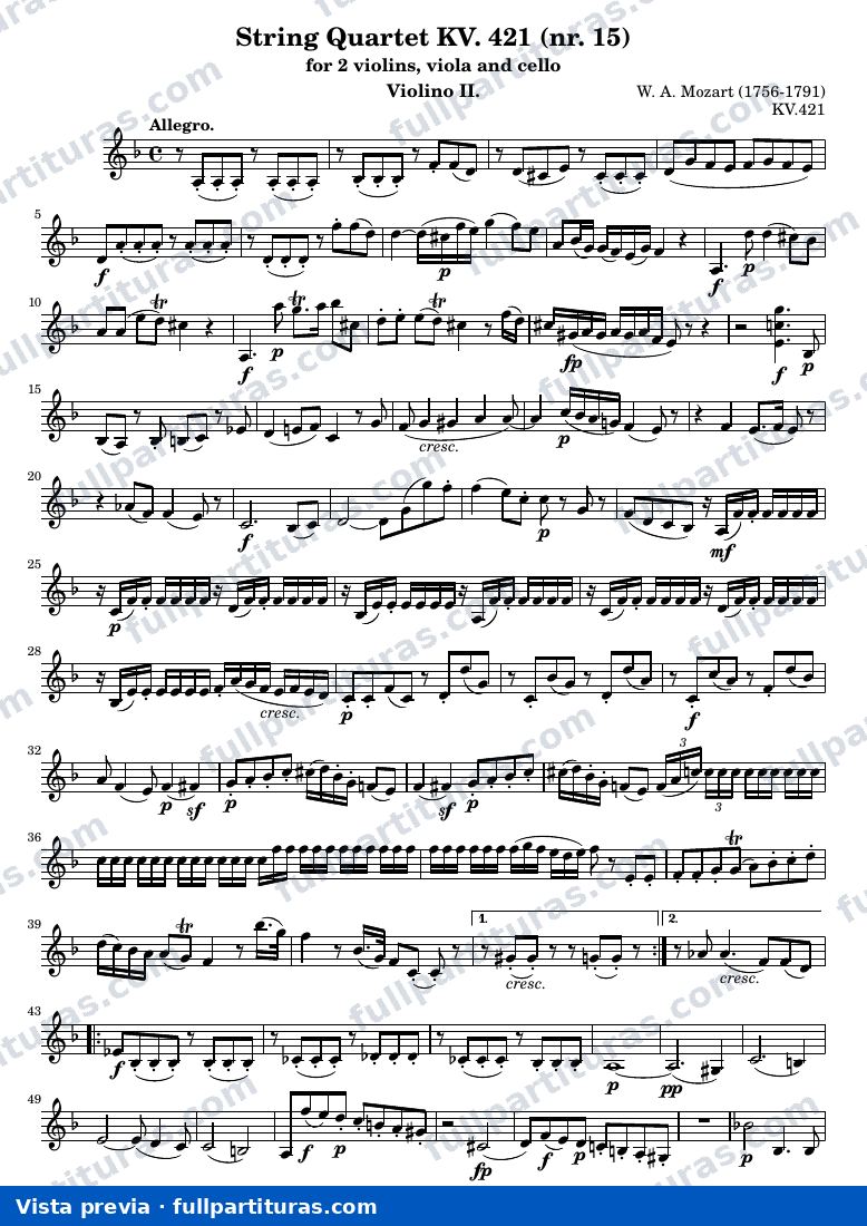 String Quartet KV. 421 (nr. 15) — K421 violin2 — vista previa
