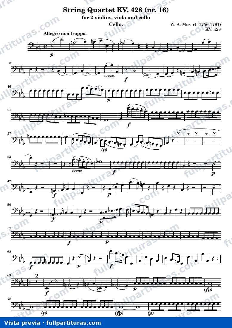 String Quartet KV. 428 (nr. 16) — K428 cello — vista previa