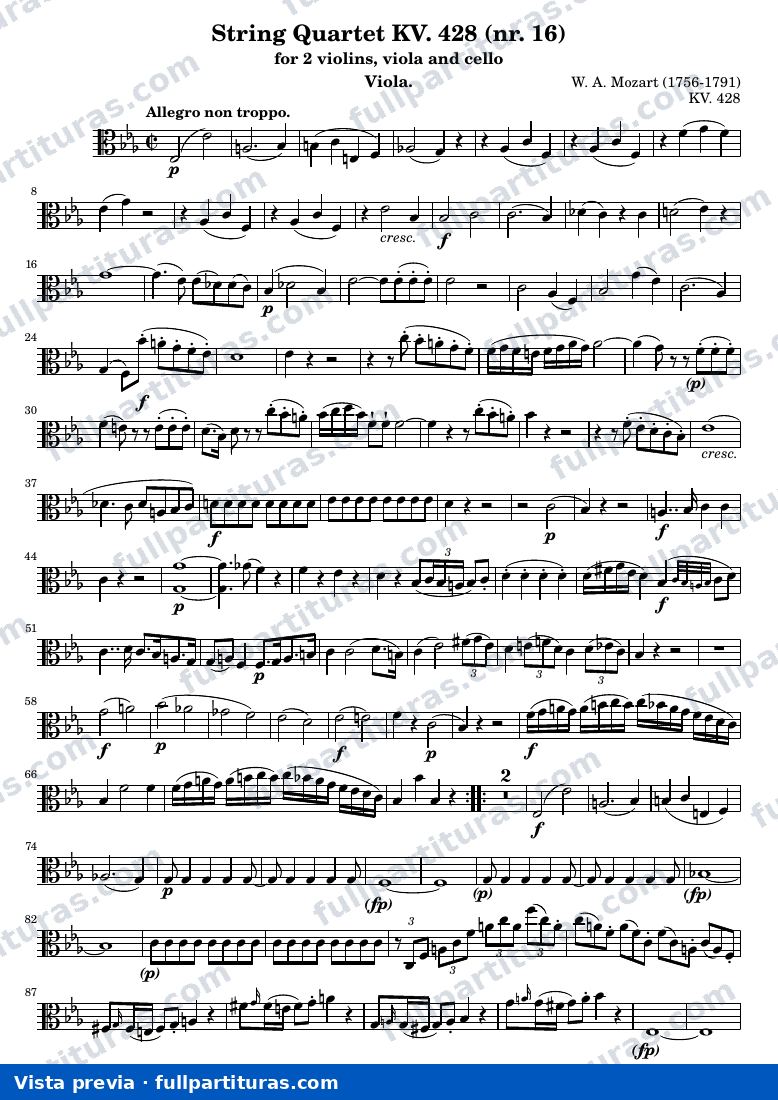 String Quartet KV. 428 (nr. 16) — K428 viola — vista previa