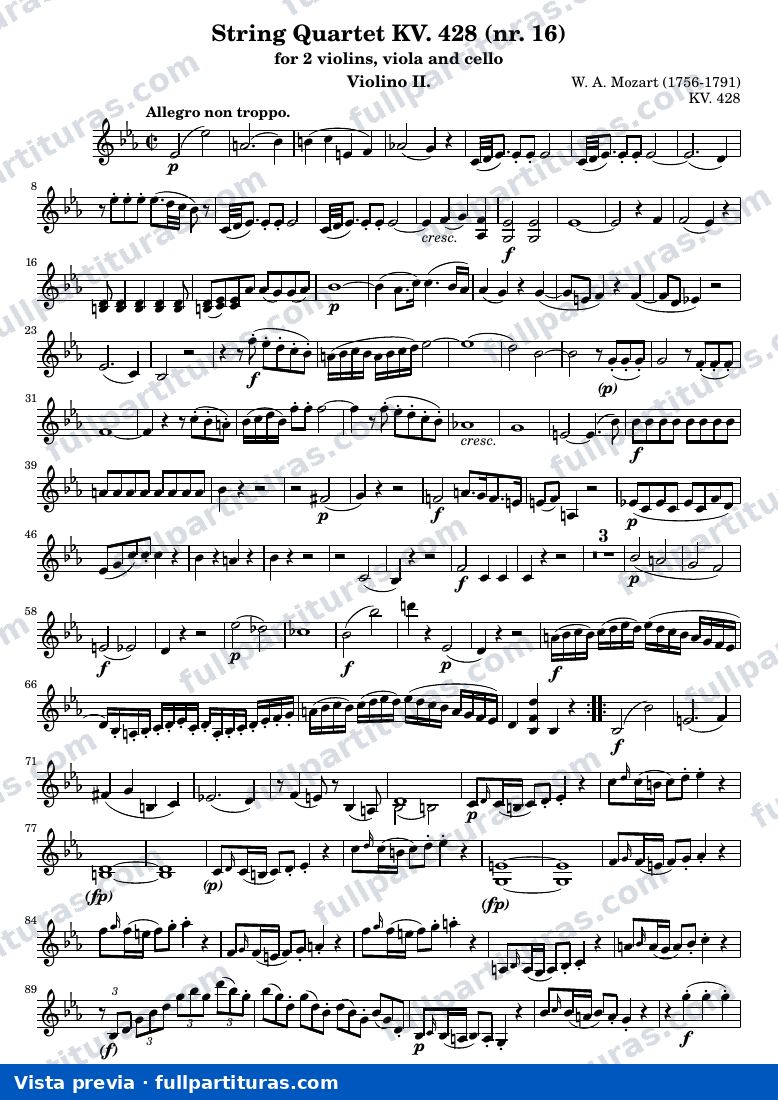 String Quartet KV. 428 (nr. 16) — K428 violin2 — vista previa