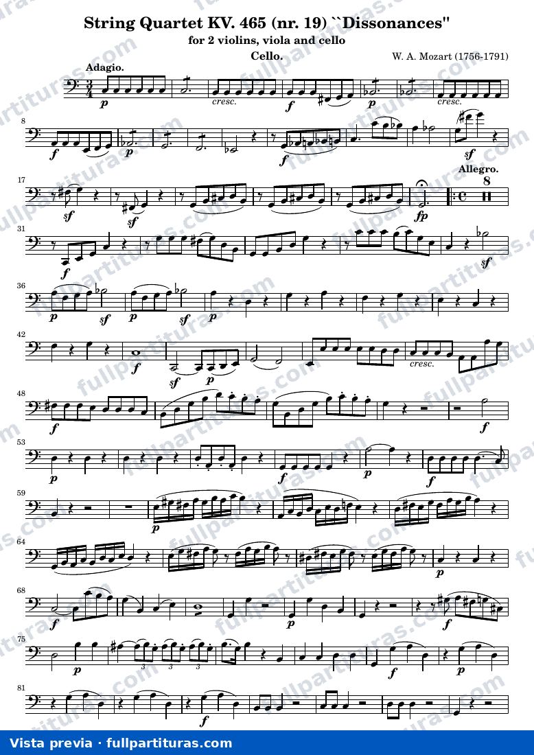 String Quartet KV. 465 (nr. 19) "Dissonances" — K465 cello — vista previa