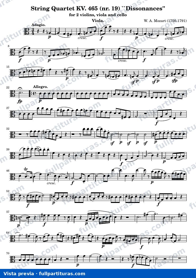 String Quartet KV. 465 (nr. 19) "Dissonances" — K465 viola — vista previa