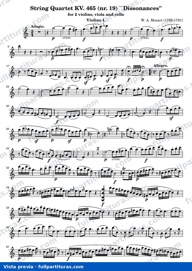 String Quartet KV. 465 (nr. 19) "Dissonances" — K465 violin1 — vista previa
