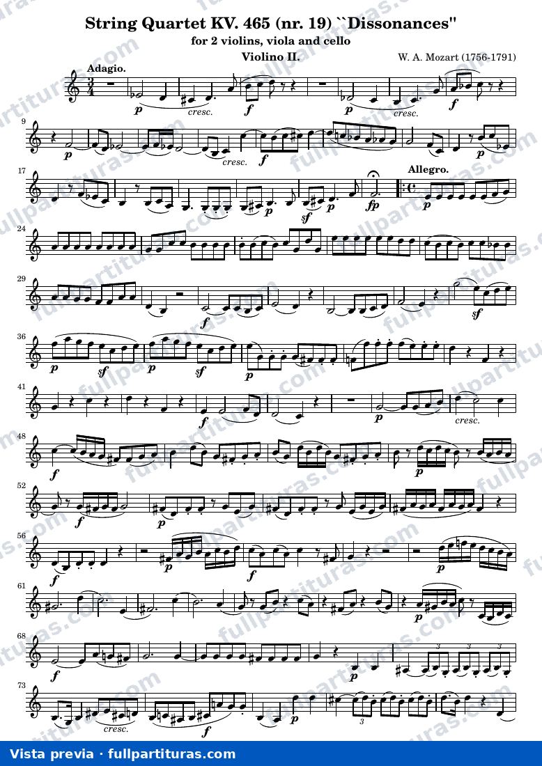 String Quartet KV. 465 (nr. 19) "Dissonances" — K465 violin2 — vista previa