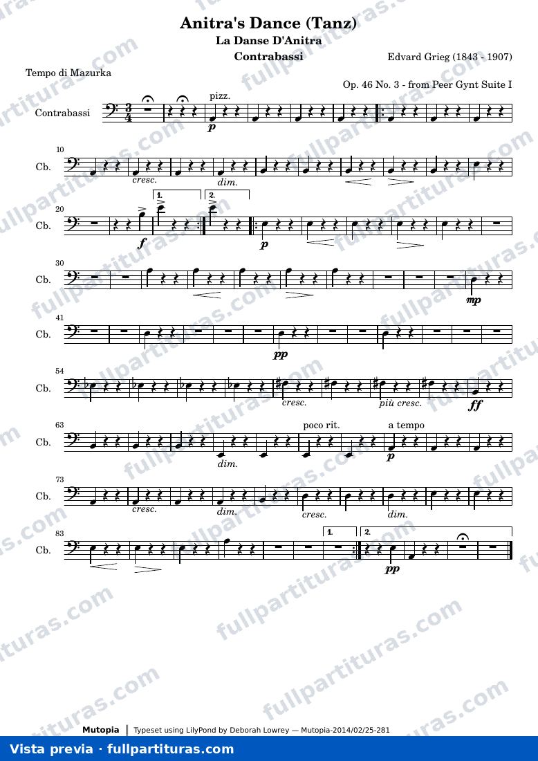 Anitra's Dance (Tanz) from Peer Gynt Suite I — Contrabassipart — visualização