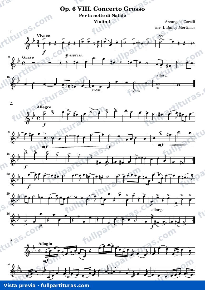 Concerto grosso op.6 no.8 Christmas concerto — Violin1 — visualização