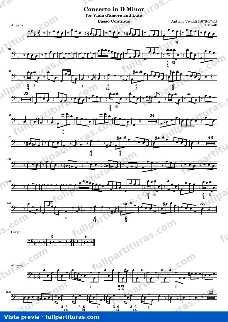 Concerto in D Minor for Viola d'amore and Lute — Basso — visualização