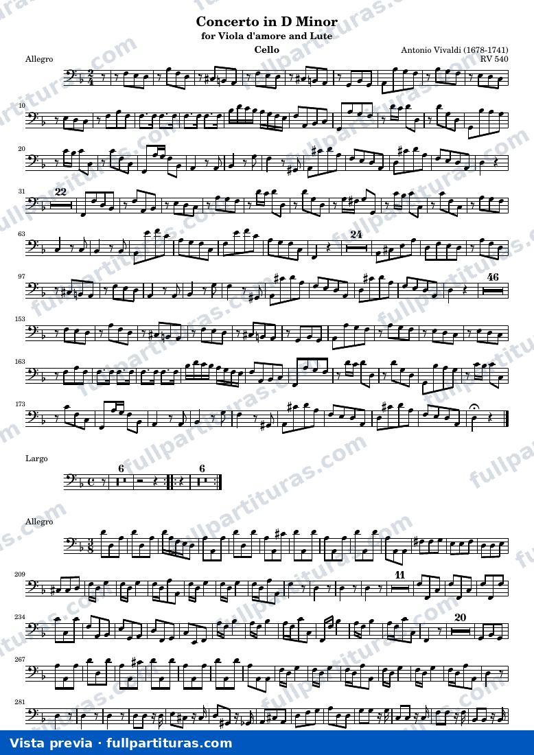 Concerto in D Minor for Viola d'amore and Lute — Cello — visualização